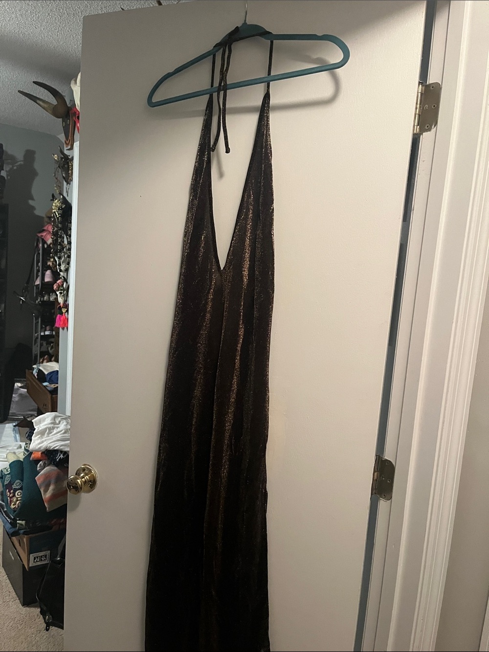 Victoria's Secret Metallic Brown Backless Halter Maxi Dress